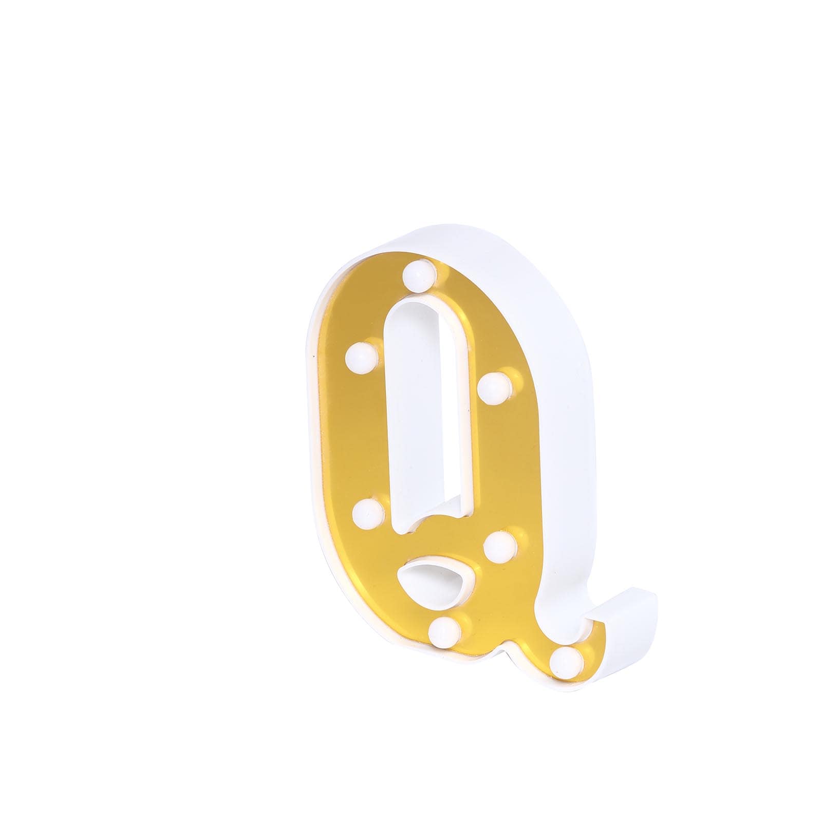 3D Marquee Letter "Q" Warm White 7 LED Lights Gold - Chic Light-Up Decor for Events 6"