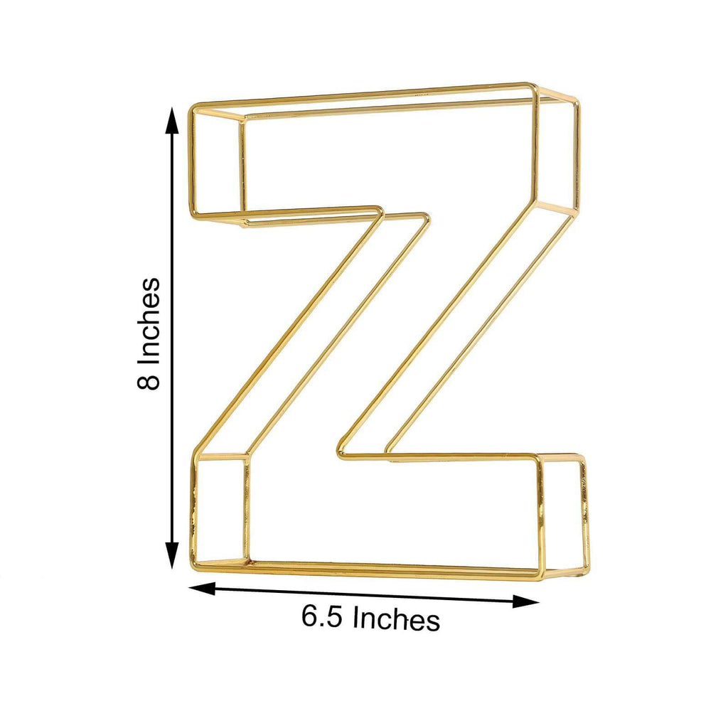 8" Tall Gold Freestanding 3D Decorative Wire Letter, Wedding Centerpiece - Z
