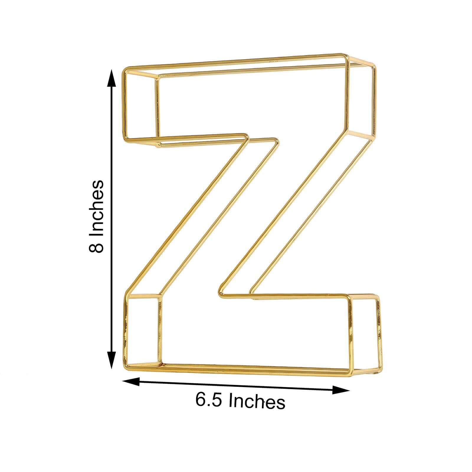 8" Tall Gold Freestanding 3D Decorative Wire Letter, Wedding Centerpiece - Z