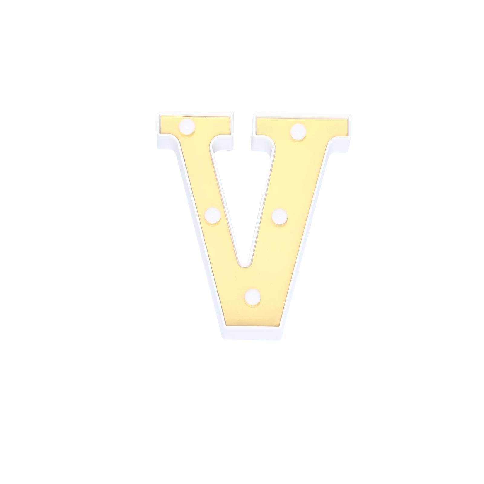 3D Marquee Letter "V" Warm White 5 LED Lights Gold - Chic Light-Up Decor for Events 6"