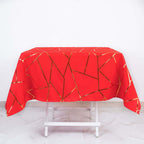Polyester 54"x54" Square Tablecloth Red with Gold Foil Geometric Pattern - Wrinkle-Resistant & Durable Table Cover