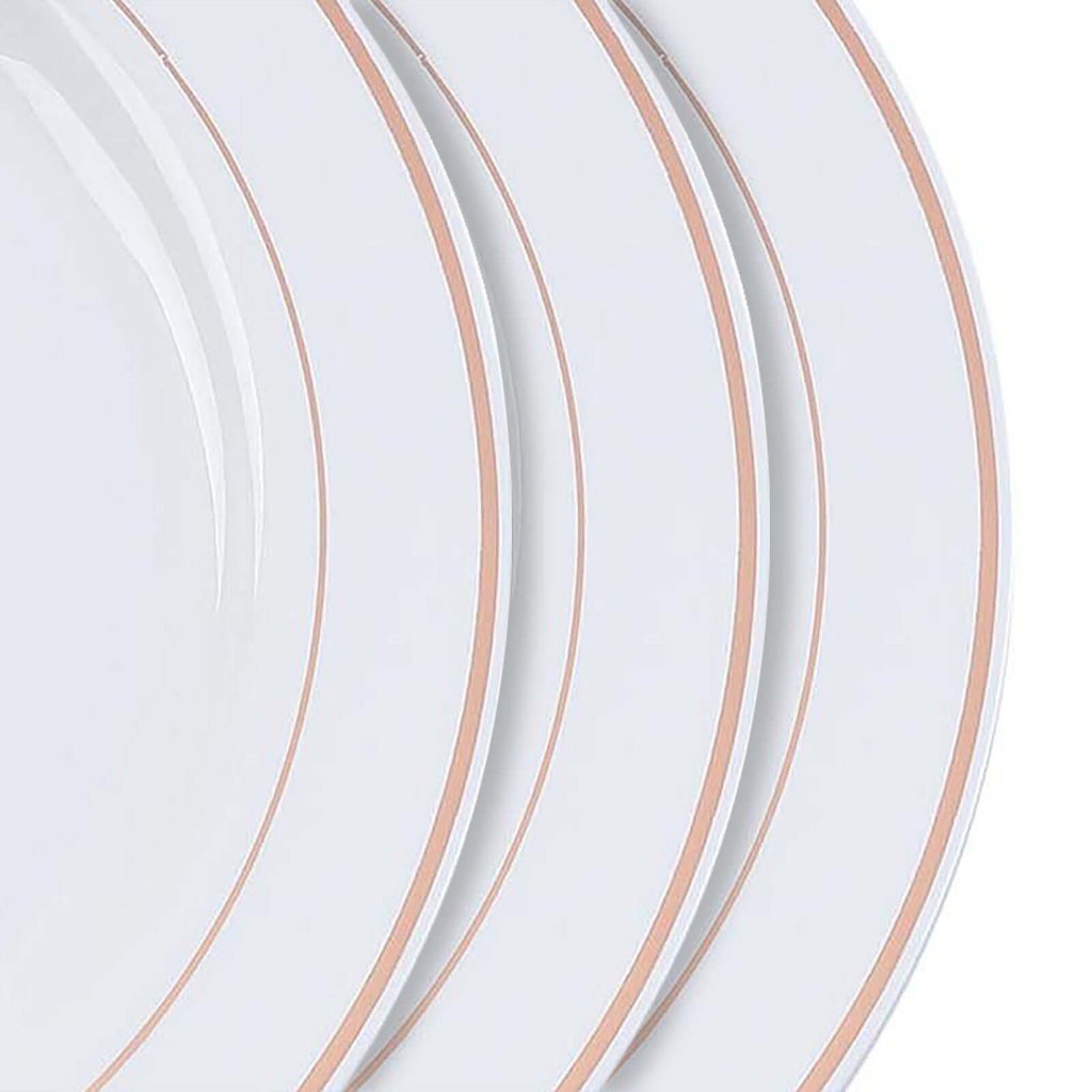 10-Pack Plastic Dinner Plates White with TrÃ¨s Chic Rose Gold Rim - Perfect Disposable Party Plates 10"