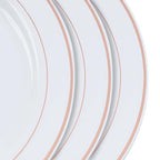 10-Pack Plastic Dinner Plates White with TrÃ¨s Chic Rose Gold Rim - Perfect Disposable Party Plates 10"