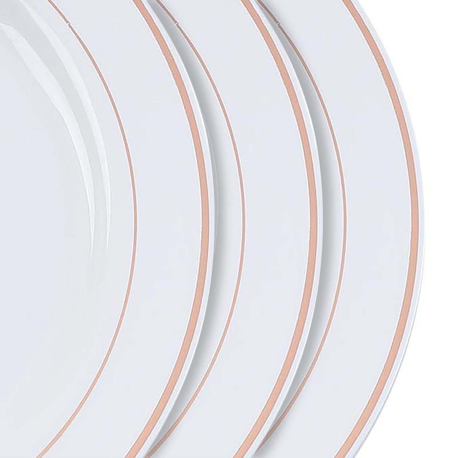 10-Pack Plastic Dinner Plates White with TrÃ¨s Chic Rose Gold Rim - Perfect Disposable Party Plates 10"