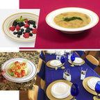 10-Pack Plastic Soup Bowls White with Gold Rim - Stylish Disposable Bowls for Parties 12oz