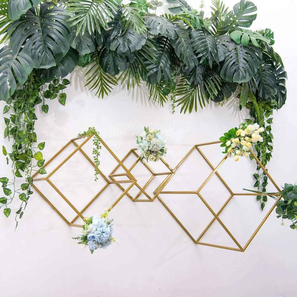 2-Pack Metal Flower Stands Gold Geometric Wedding Centerpieces Square Frame - Compact Design 8"