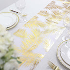 Disposable Table Runner Roll 108" Metallic Gold Foil Palm Leaves Print - Chic Non-Woven Tropical Table Decor for Events