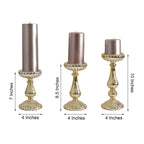 Set of 3 Candle Holder Stands Gold Mercury Glass Pillar Design - Stylish Votive Centerpieces for Tables & Decor 7", 8", 10"