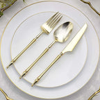 24-Pack Plastic Utensil Set with Roman Column Handle Gold - Disposable Silverware for Events