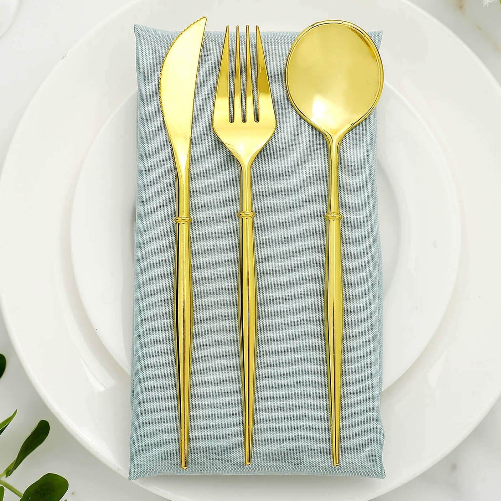 24-Pack Plastic Flatware Set in Gold - Heavy Duty Disposable Modern Silverware 8"