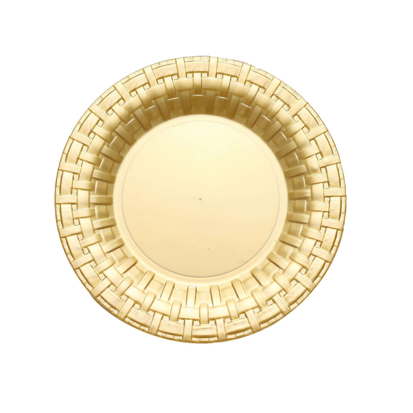 10 Pack 7" Gold Basketweave Rim Plastic Salad Dessert Plates, Round Disposable Appetizer Plates
