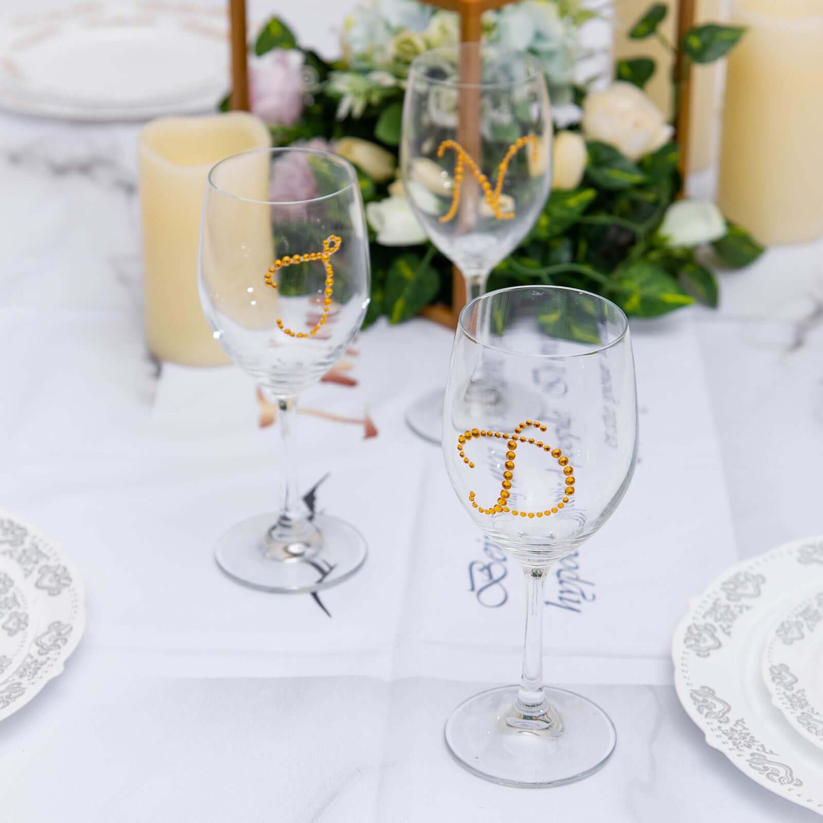 12 Pack | 1.5" Gold Rhinestone Monogram Letter Jewel Sticker Self Adhesive DIY Diamond Decor - and