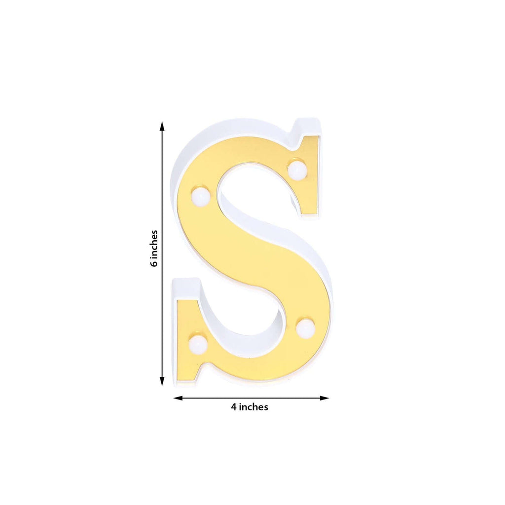 3D Marquee Letter "S" Warm White 4 LED Lights Gold - Chic Light-Up Decor for Events 6"