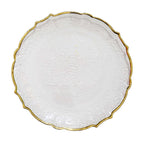 8-Pack Glass Round Charger Plates 13" in Clear with Gold Sunflower Scalloped Rim, Decorative Dinner Chargers