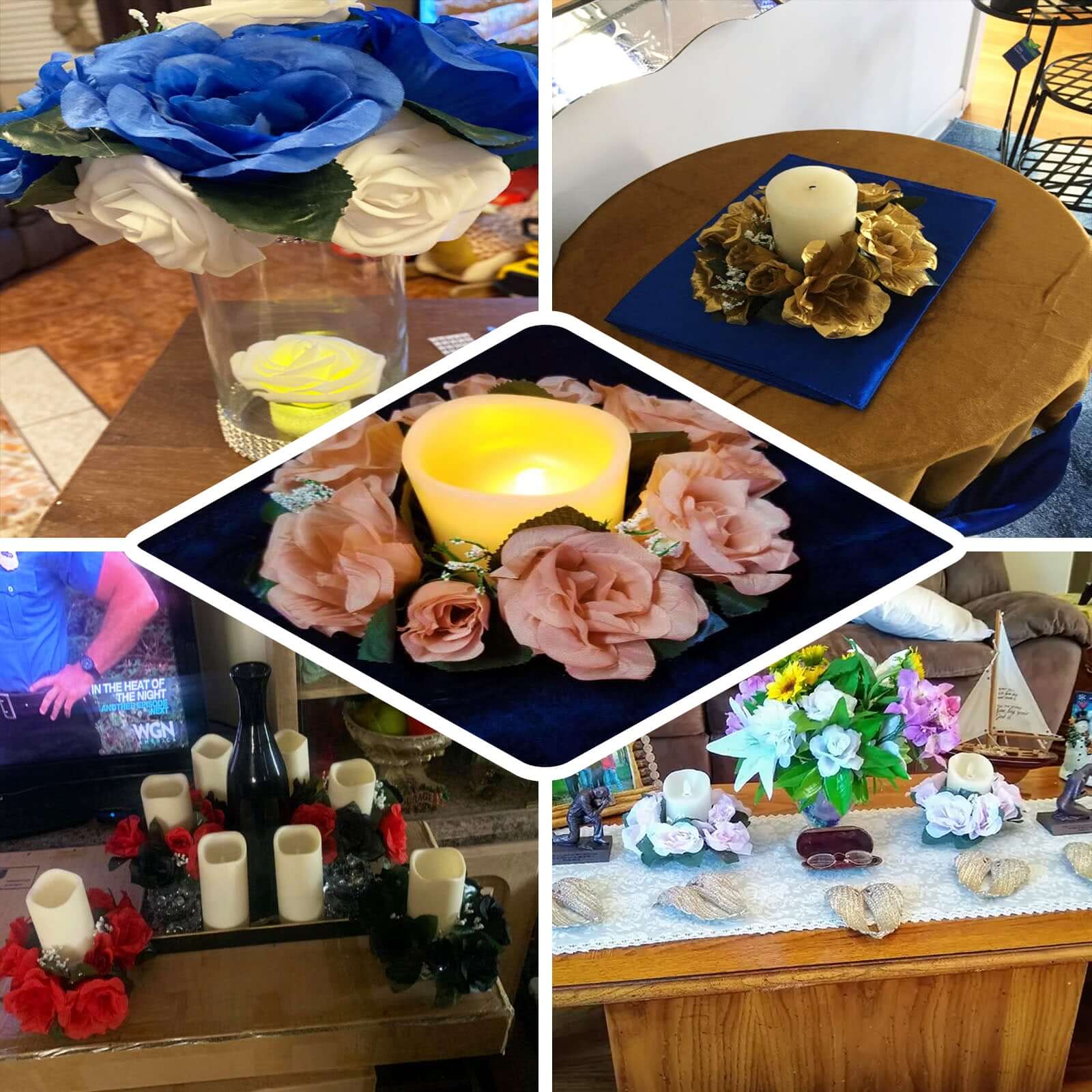 4 Pack 3" Gold Artificial Silk Rose Flower Candle Ring Wreaths