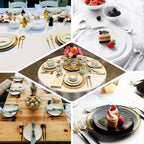 24-Pack Plastic Flatware Set in Metallic Gold with Red Handle - Heavy Duty Disposable Modern Silverware 8"