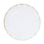 10-Pack Plastic 11" Round Dinner Plates in Clear Ruffled Rim with Gold Edging - Sturdy Disposable Dinnerware