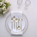 24-Pack Plastic Fork and Spoon Set Metallic Gold - Heavy Duty Disposable Modern Utensils 6"