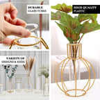 2-Pack Flower Stands Gold Metal Frame Geometric Design - Test Tube Vase Centerpieces 6.5"