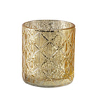 6-Pack Mercury Glass Candle Holders Shiny Gold with Geometric Design - Votive Tealight Holders 3"