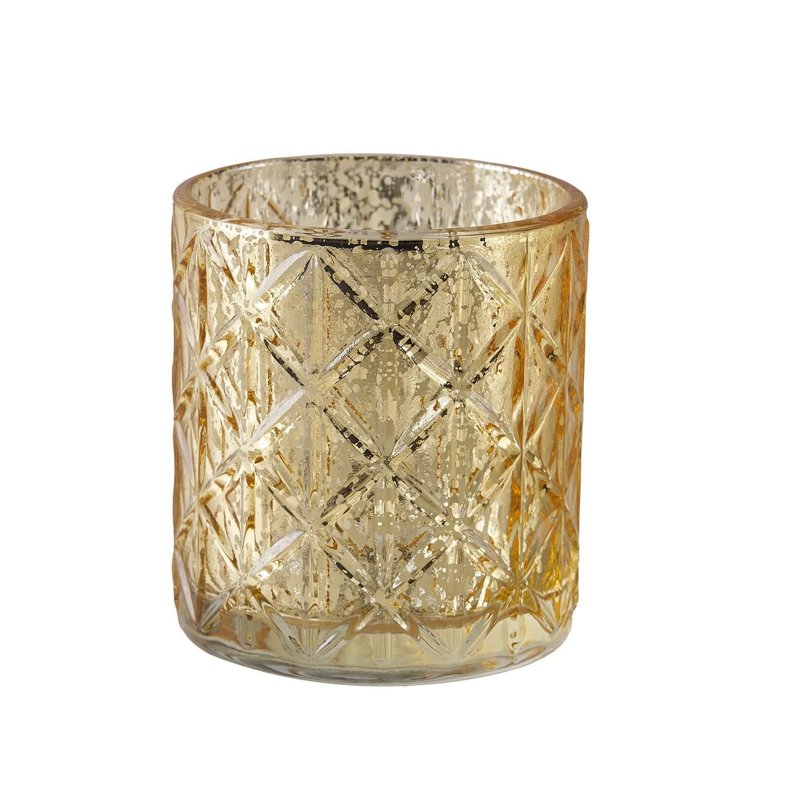6-Pack Mercury Glass Candle Holders Shiny Gold with Geometric Design - Votive Tealight Holders 3"