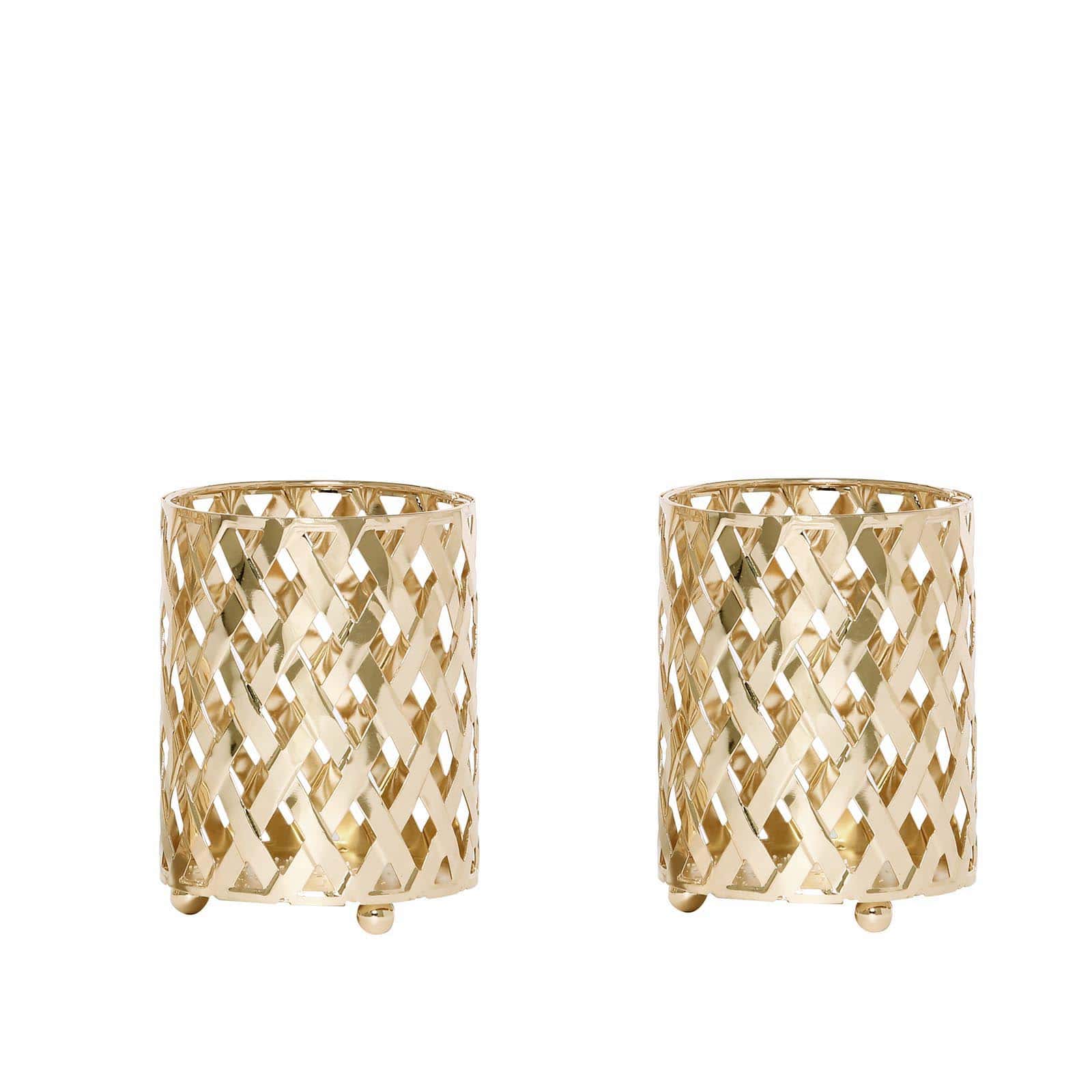 2-Pack Votive Candle Holders Gold Metal Diamond Cut Geometric Design - Perfect for Home DÃ©cor and Events 4"