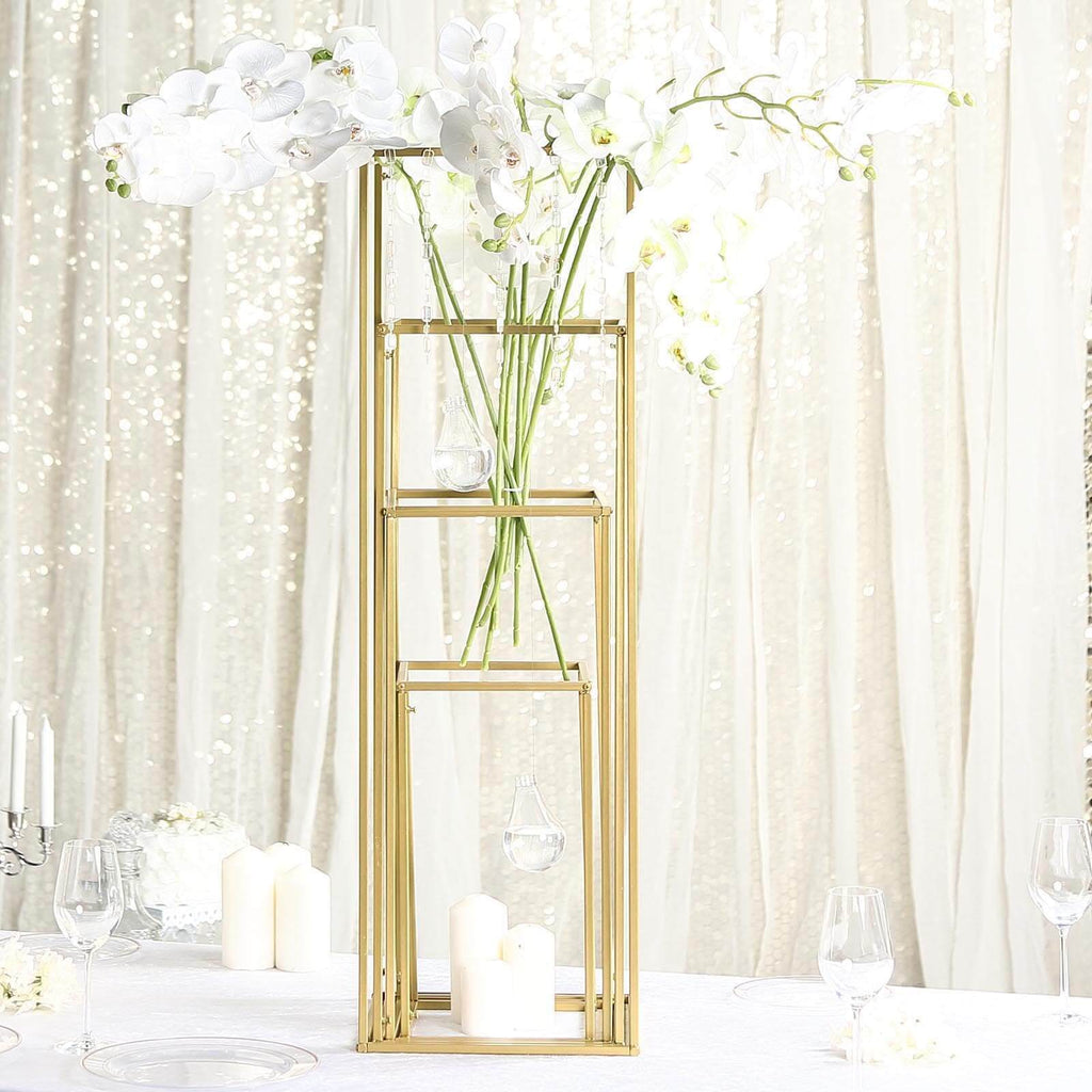 Set of 4 Metal Flower Stands Frame Wedding Column Centerpieces Matte Gold - Durable Display 16"/24"/32"/40"