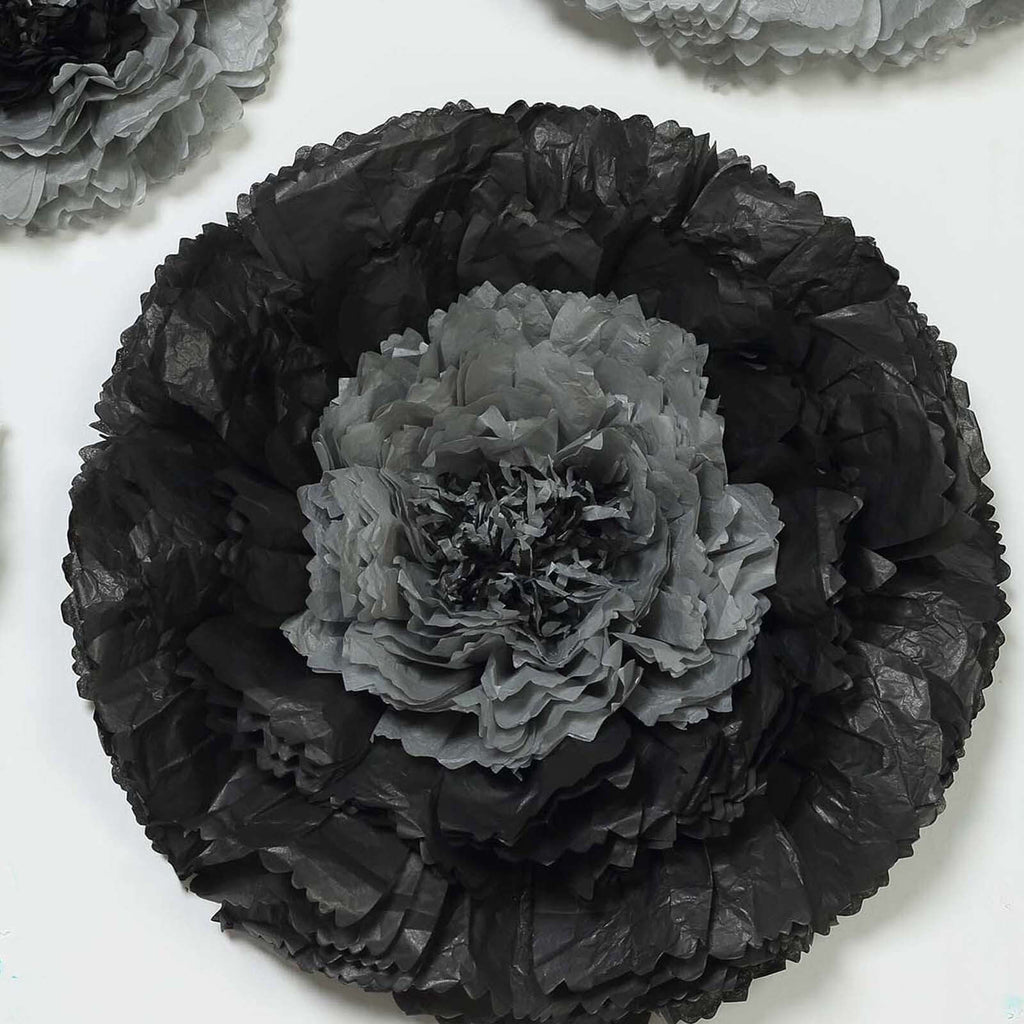 Set of 6 Charcoal Gray Giant Carnation 3D Paper Flowers Wall Decor - 12",16",20"