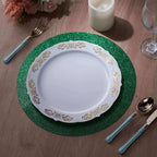 6-Pack Placemats Glitter Design Green Sparkle Round - Non-Slip Decorative Dining Table Mats 13"