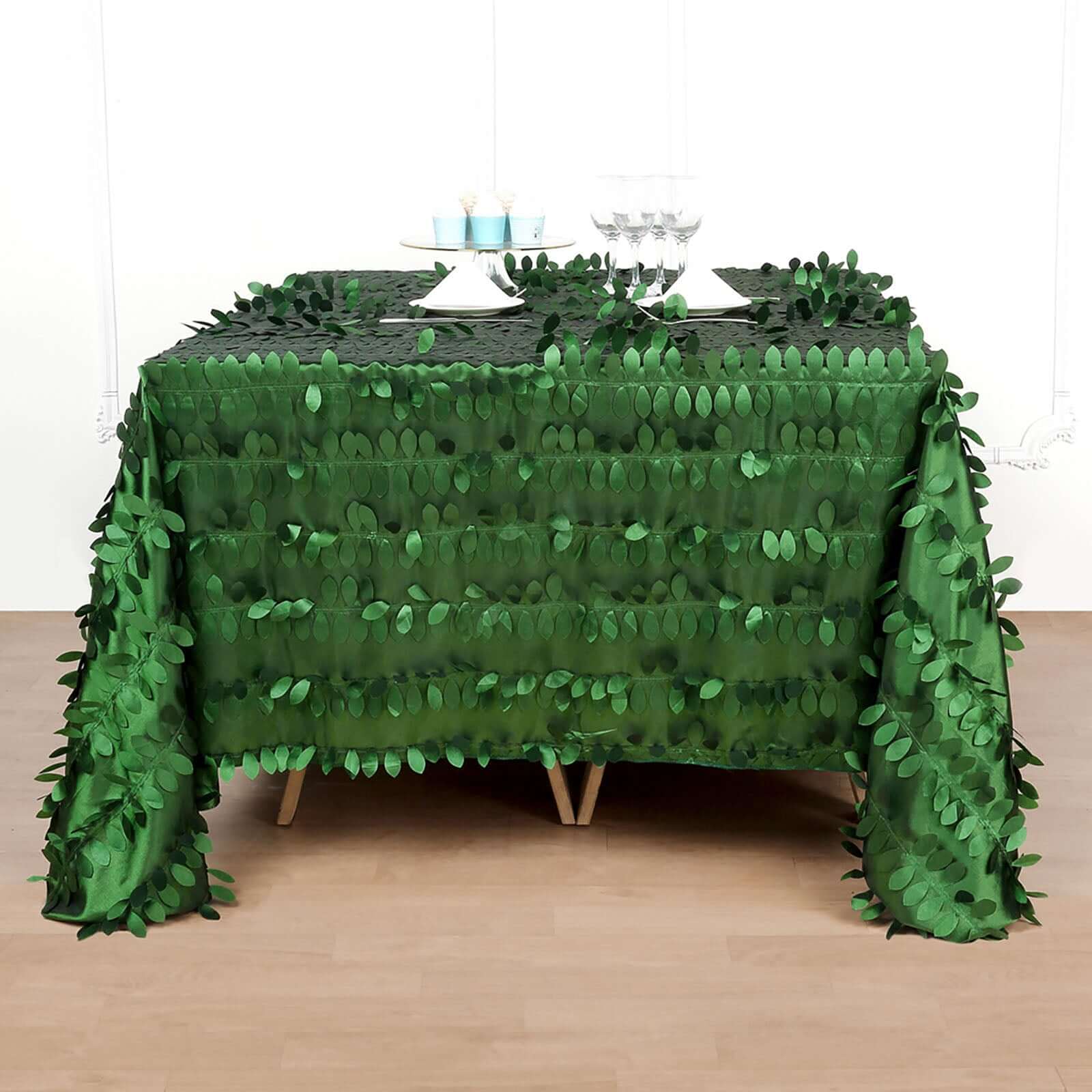 Taffeta 90"x90" Table Overlay Square Tablecloth Green - Leaf Petal Design for Stylish Celebrations