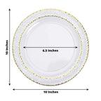 10-Pack Plastic 10" Round Dinner Plates in Clear Hammered Design with Gold Rim - Disposable Party Plates for Chic Banquets & Special Occasions