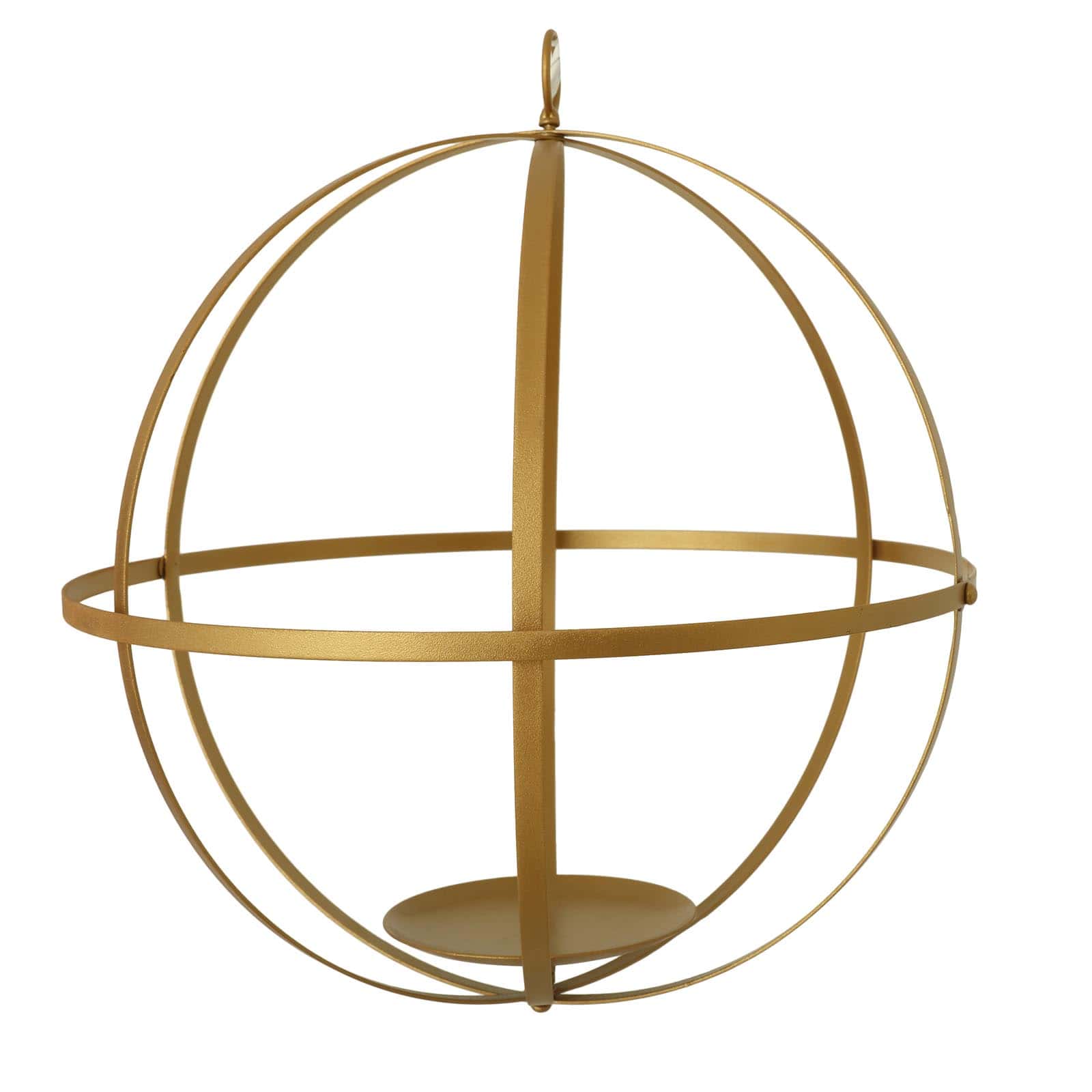 Hanging Sphere Candle Holder Gold Wrought Iron Open Frame Floral Display - Centerpiece Ball 12"