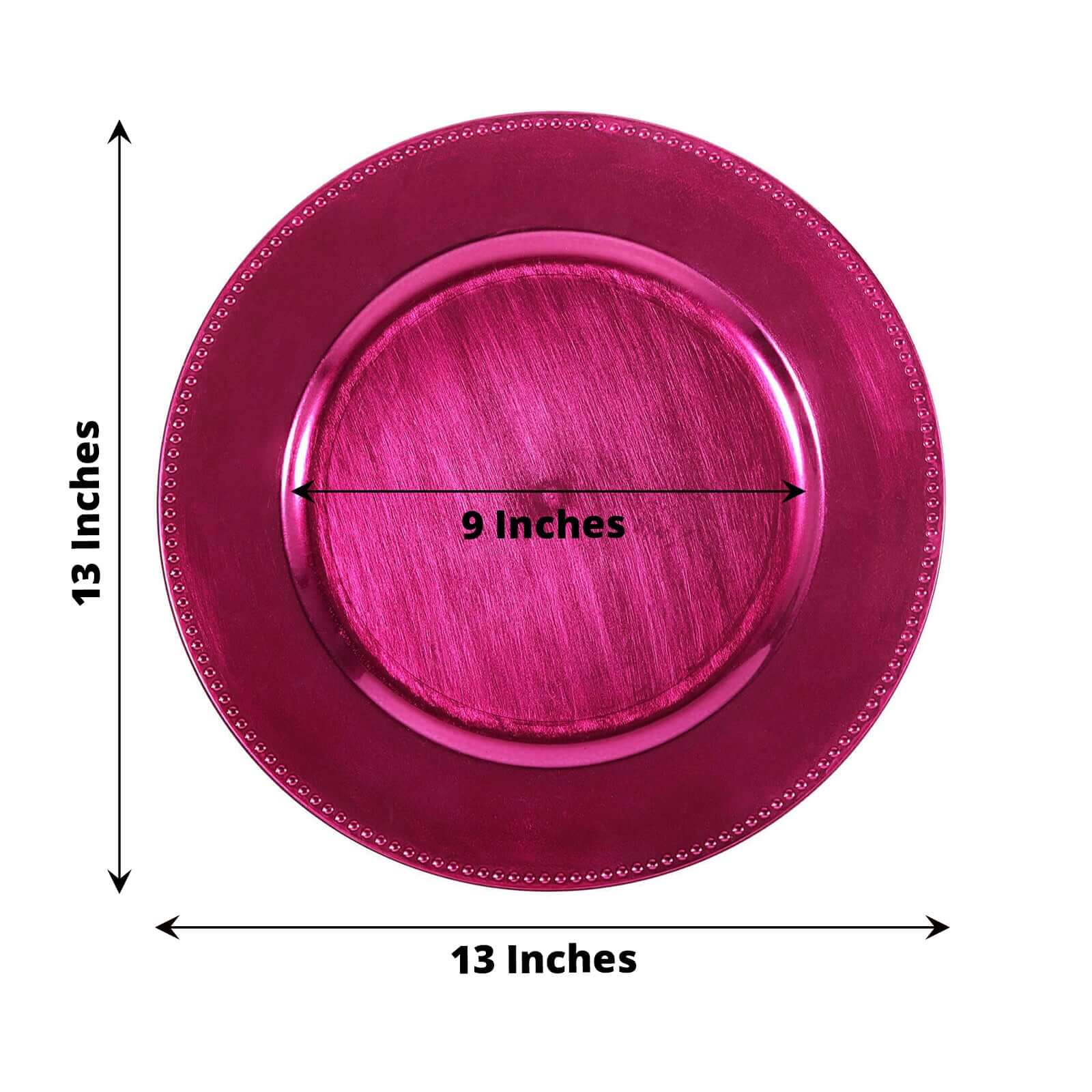 6-Pack Acrylic Round Charger Plates 13" in Hot Pink with Beaded Rim, Dinner Charger Event Tabletop Decor