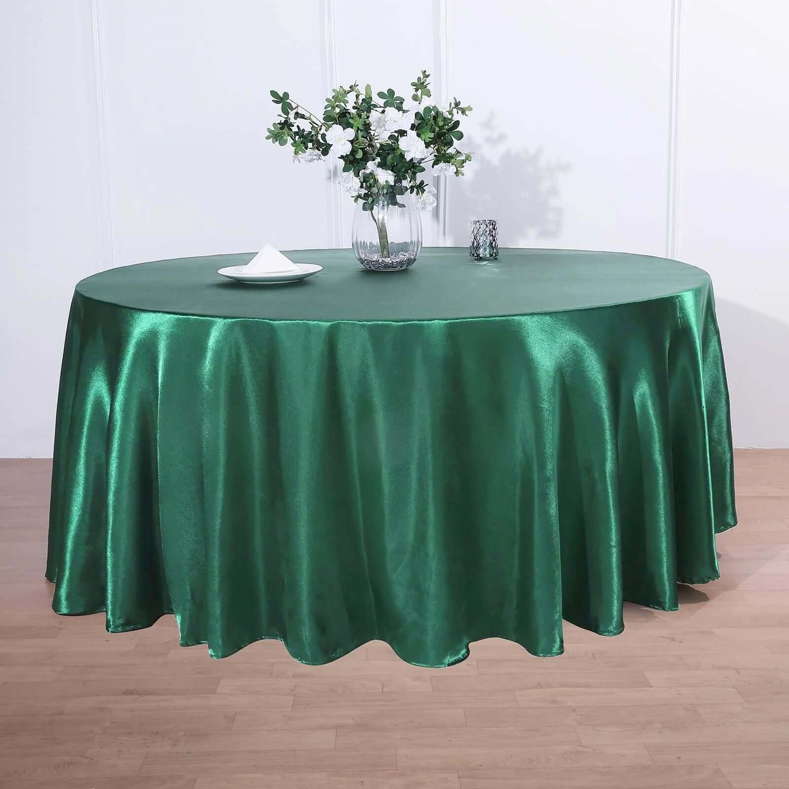 Satin 120" Round Tablecloth Hunter Emerald Green - Stylish Seamless Table Cover