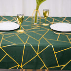 Polyester 54"x54" Table Overlay Square Tablecloth Hunter Emerald Green with Gold Foil Geometric Pattern - Wrinkle-Resistant & Durable Table Topper