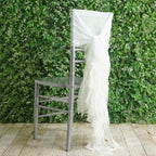 1 Set Chiffon Hoods Chair Sashes with Willow Ruffles Design Ivory - Stylish Chair Bow Decor