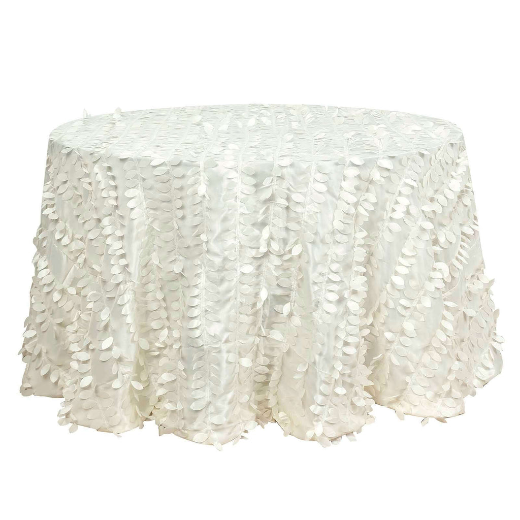 Taffeta 120" Round Tablecloth Ivory | 3D Leaf Petal Design Seamless Table Cover