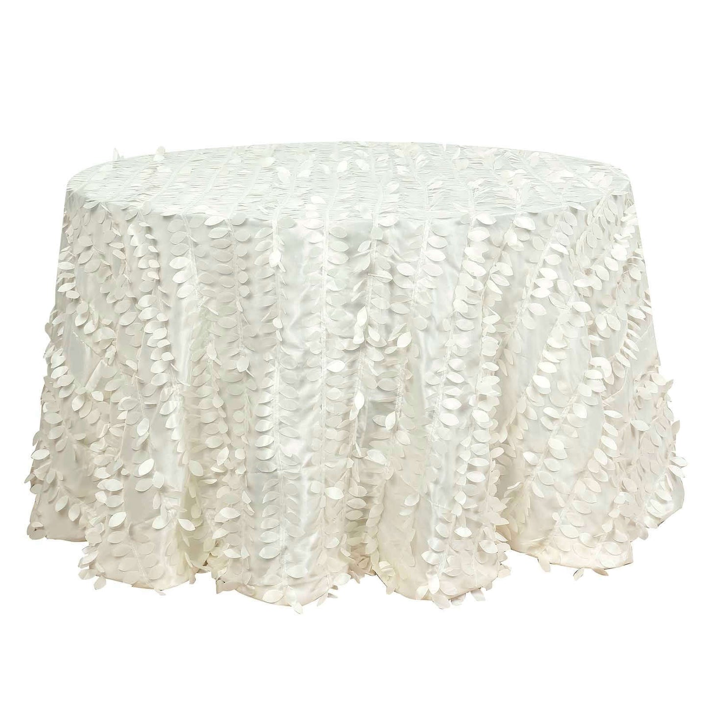 Taffeta 120" Round Tablecloth Ivory | 3D Leaf Petal Design Seamless Table Cover