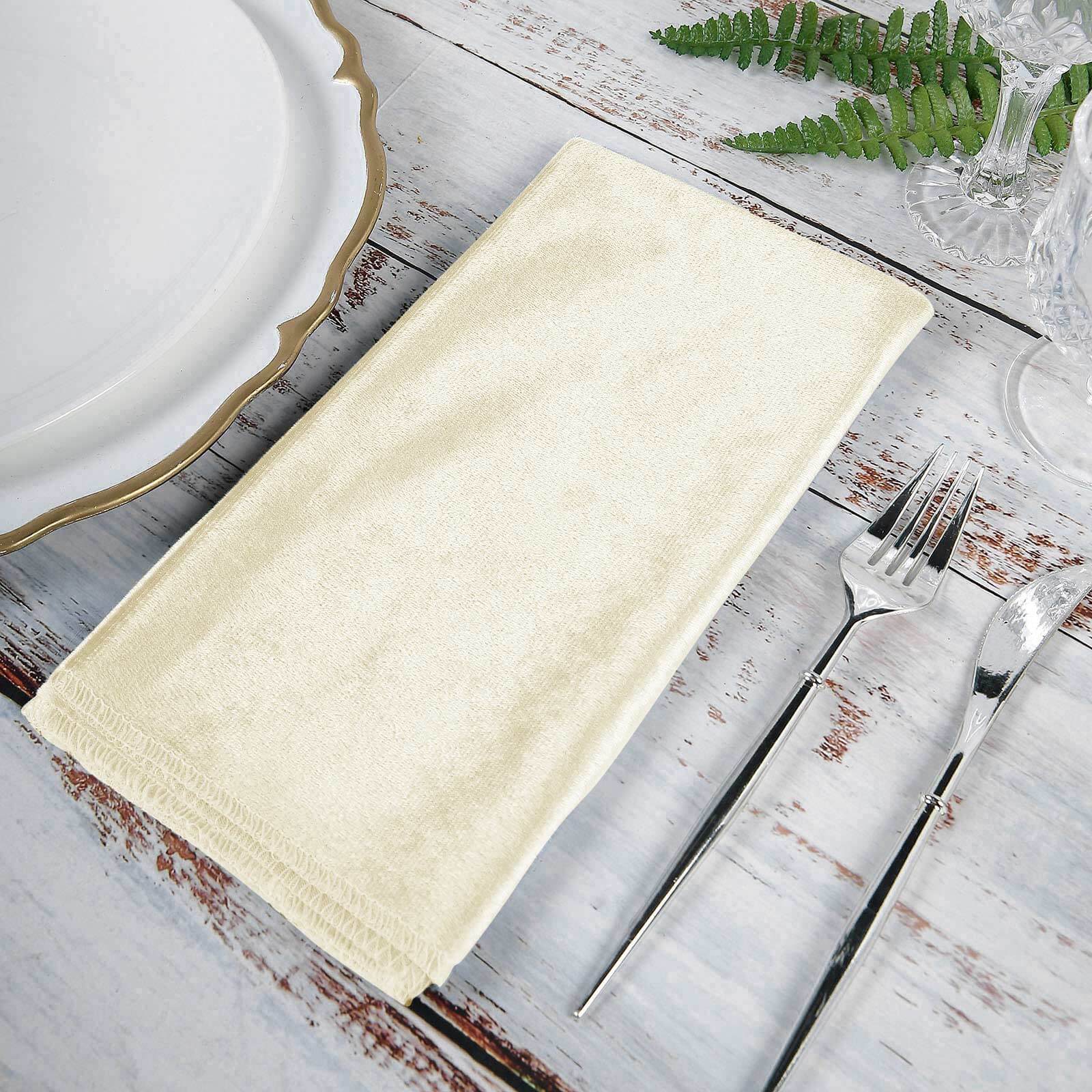 5 Pack Premium Velvet 20"x20" Napkins Ivory - Soft Sheen Finish Cloth Napkins