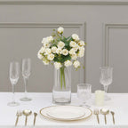 2 Pack 12" Ivory Artificial Open Rose Flower Arrangements, Small Faux Floral Bouquets