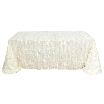 Taffeta 90"x156" Rectangle Tablecloth Ivory | 3D Leaf Petal Design Seamless Table Cover