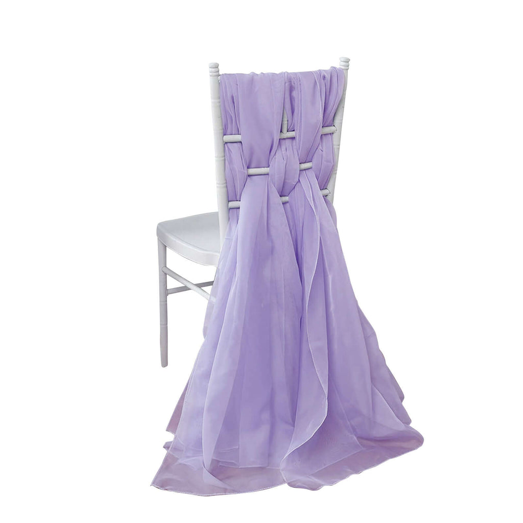 5 Pack Chiffon Chair Sashes Lavender Lilac - Soft & Lightweight Designer Chair Bows 22"x78"