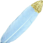 30-Pack Turkey Feathers Craft Feathers Glitter Gold Tip Light Blue - Decorative Feathers for DIY Party Projects