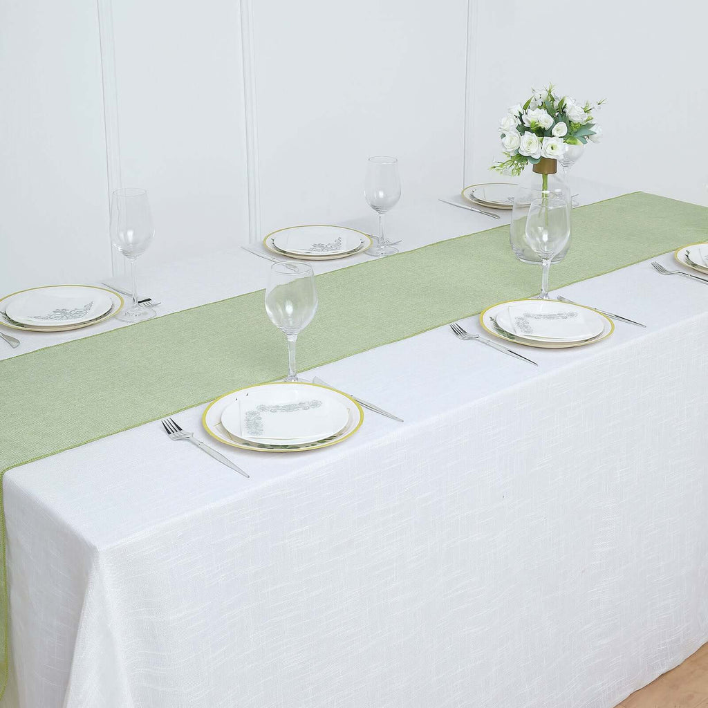 Faux Linen 14"x108" Table Runner Sage Green - Rustic Style Table Decor