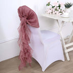 1 Set Chiffon Hoods Chair Sashes with Willow Ruffles Design Mauve Cinnamon Rose - Stylish Chair Bow Decor