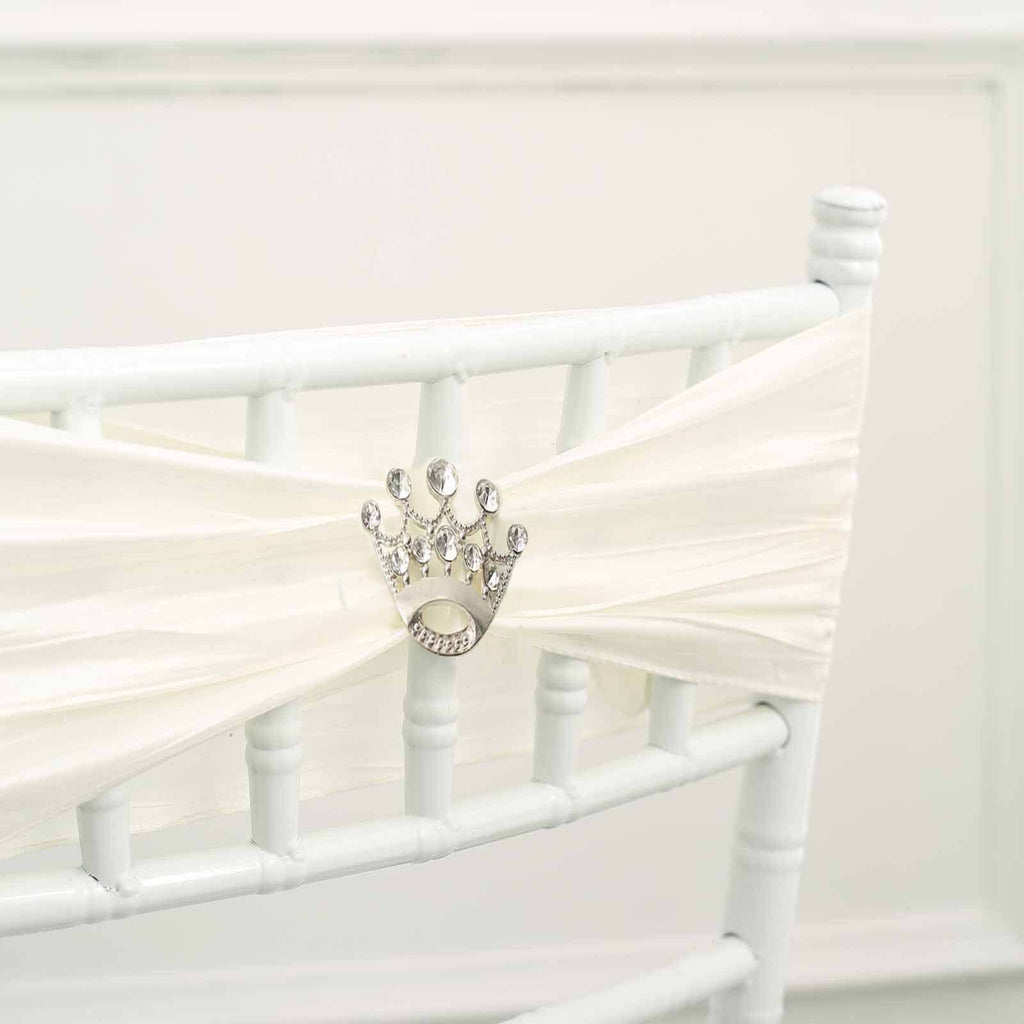 Rhinestone Metal Crown Sash Band Buckle Silver - Glittering Tiara Accent 2"