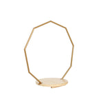 Metal Nonagon Floral Hoop Cake Stand Gold - Chic Geometric Dessert Display DIY Centerpiece Table Decoration With Wooden Base 22"