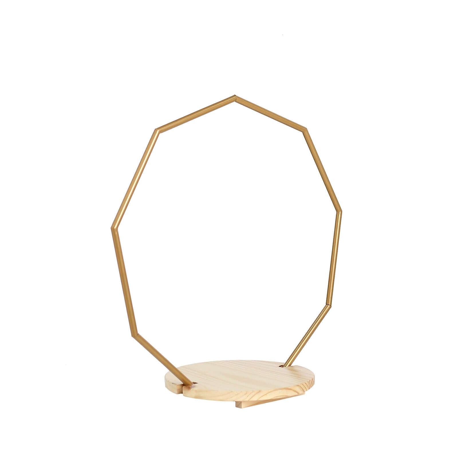 Metal Nonagon Floral Hoop Cake Stand Gold - Chic Geometric Dessert Display DIY Centerpiece Table Decoration With Wooden Base 22"