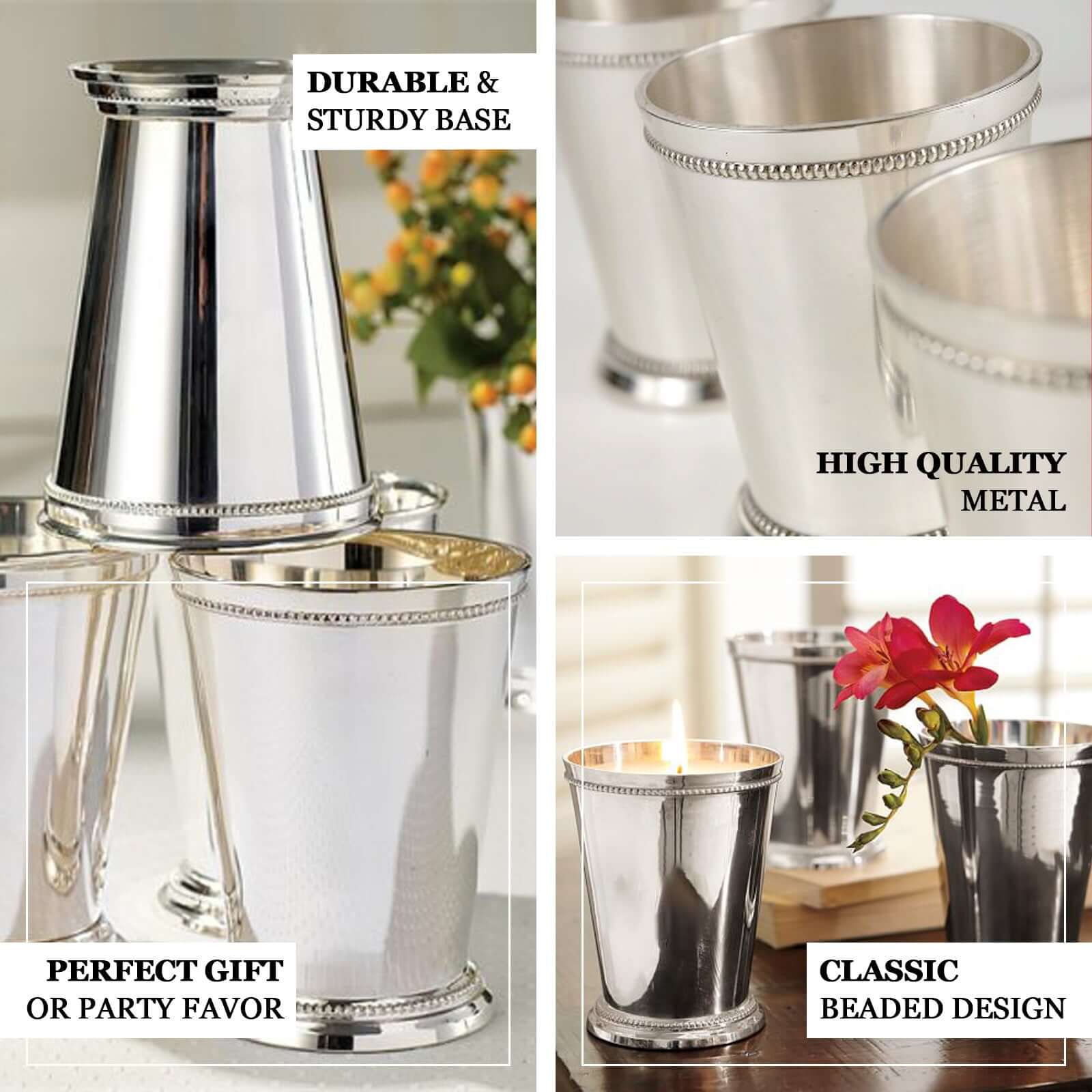 Mint Julep Cup Vase Stainless Steel Silver - Perfect for Flower Arrangements and Event Decor 4.5"