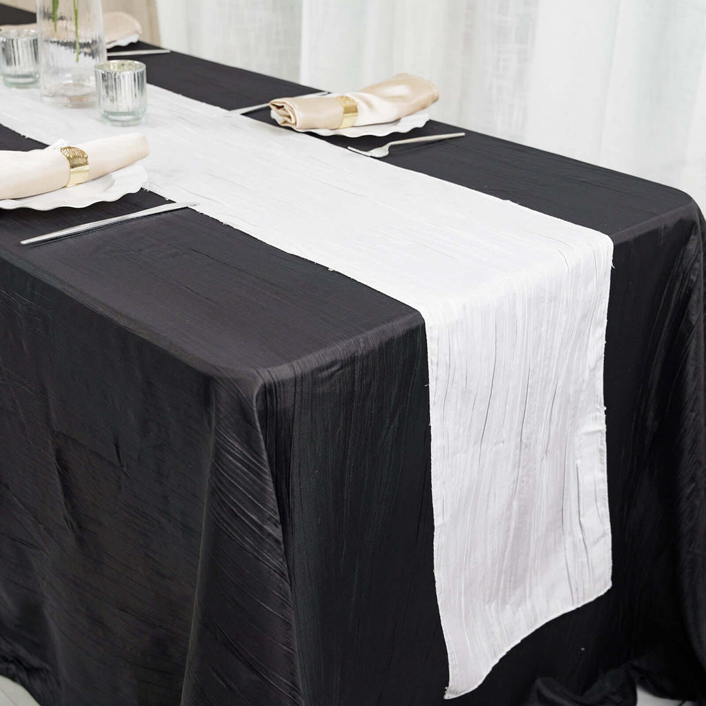 Taffeta 12"x108" Table Runner White - Accordion Crinkle Design for Modern Gatherings